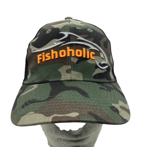 Fishoholic Camouflage Trucker Cap With Embroidered Logo Mesh Back Adjustable - Picture 1 of 5
